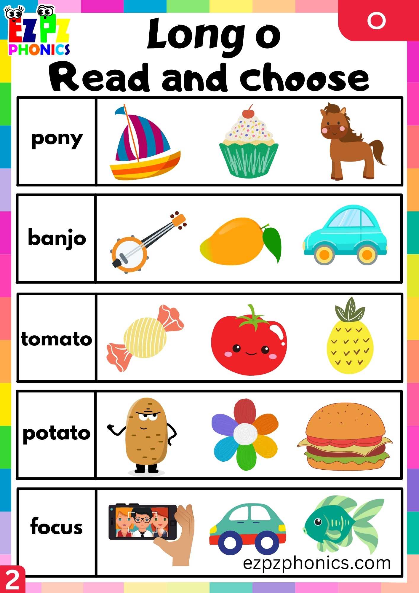 Group2 O Words Read And Choose Long O Phonics Worksheet